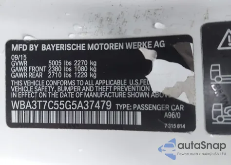 2016 BMW 435I xDrive z USA, uszkodzony, nr VIN WBA3T7C55G5A37479